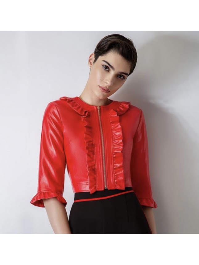 Allure Evening red cropped leather jacket 