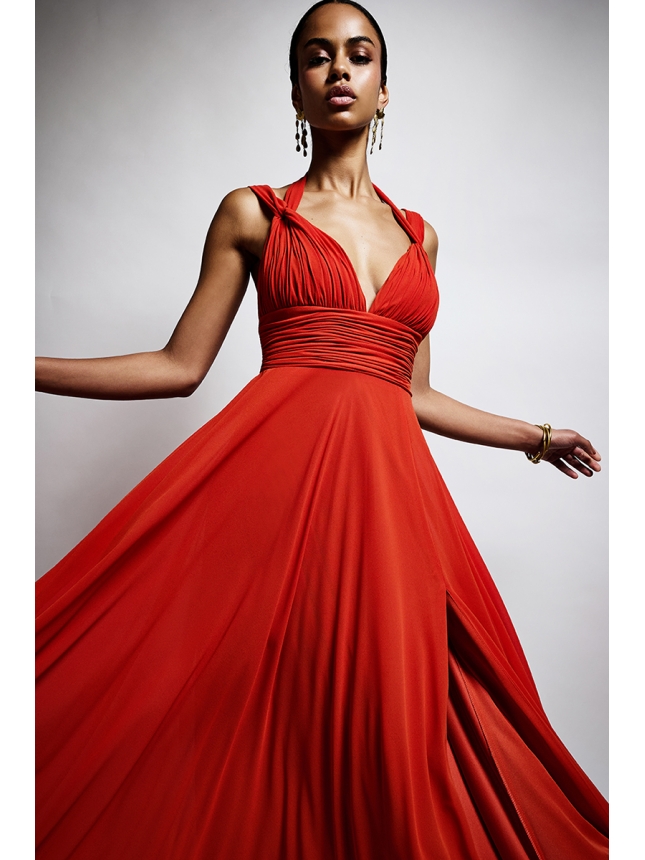 Twins Fantasy terracotta red dress