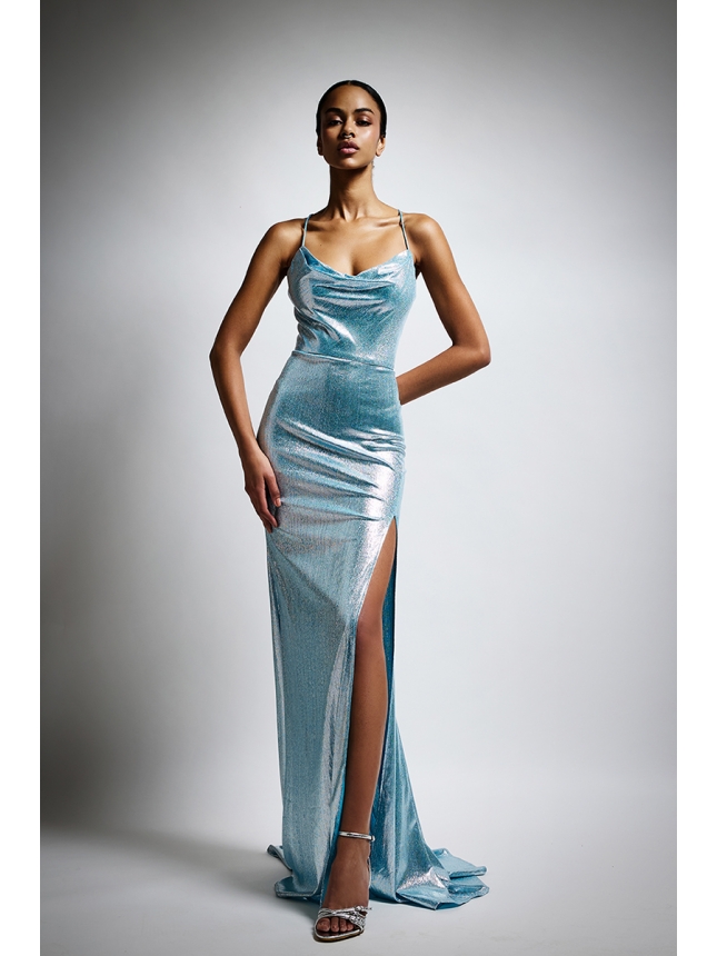Twins Fantasy metallic light blue maxi dress
