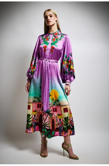 Twins Fantasy midi dress with tropical print