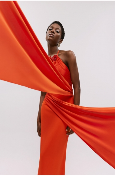 Allure coral red dress with open back