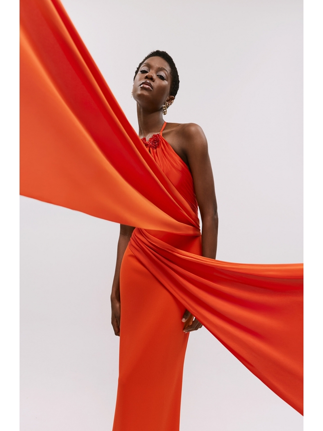 Allure coral red dress with open back