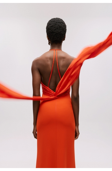 Allure coral red dress with open back