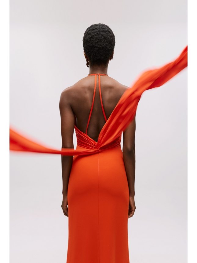 Allure coral red dress with open back