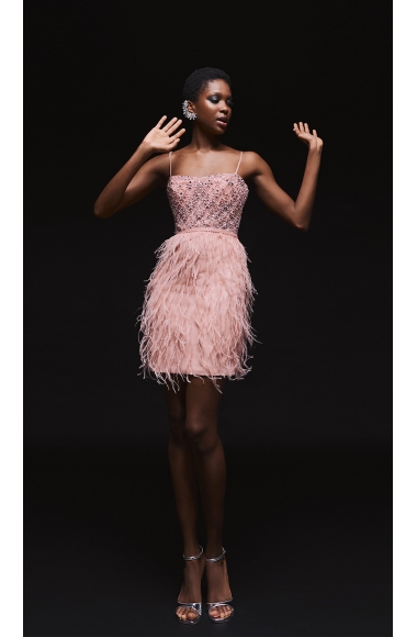 Allure Evening pink dress with feathers