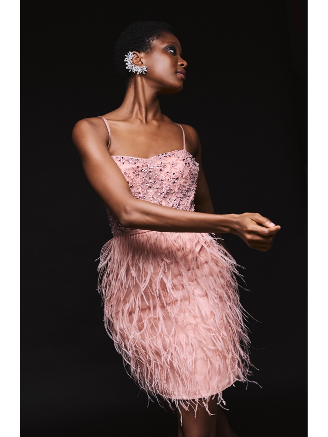 Allure Evening pink dress with feathers