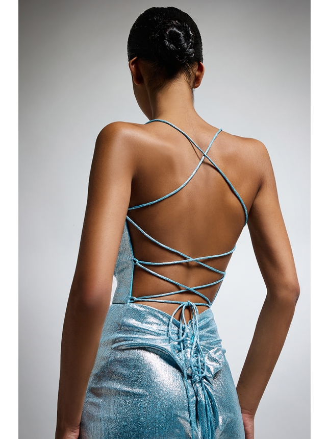 Twins Fantasy metallic light blue maxi dress