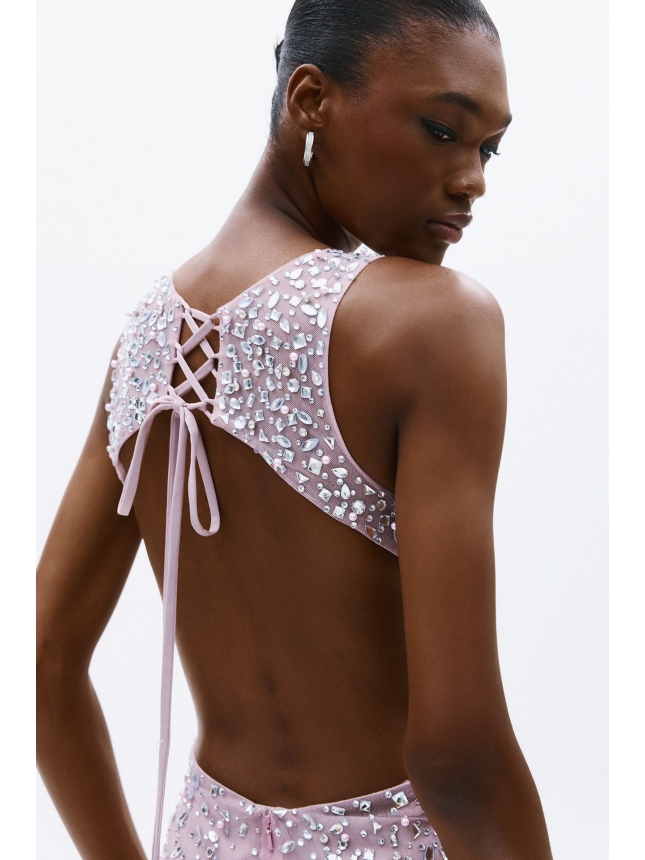 Allure Evenings pink dress embellished with crystals