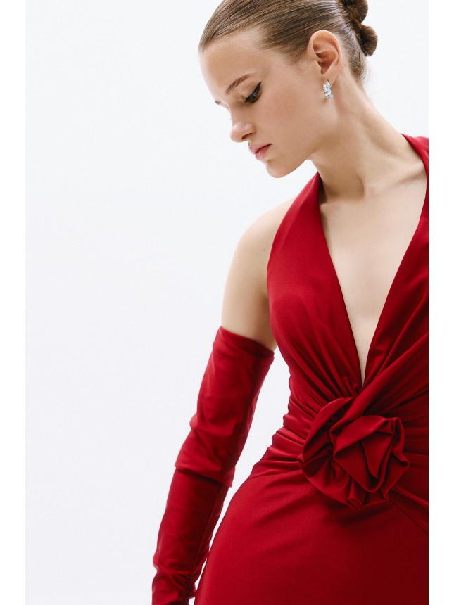 Allure Evenings burgundy halter neck dress