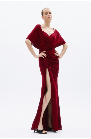 Allure Evenings burgundy dress with sleeves