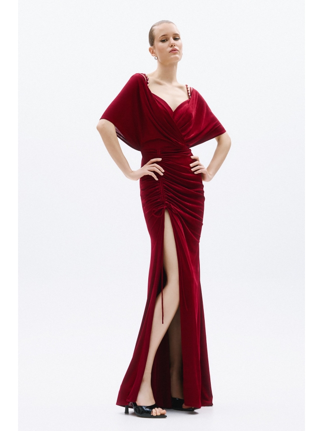 Allure Evenings burgundy dress with sleeves