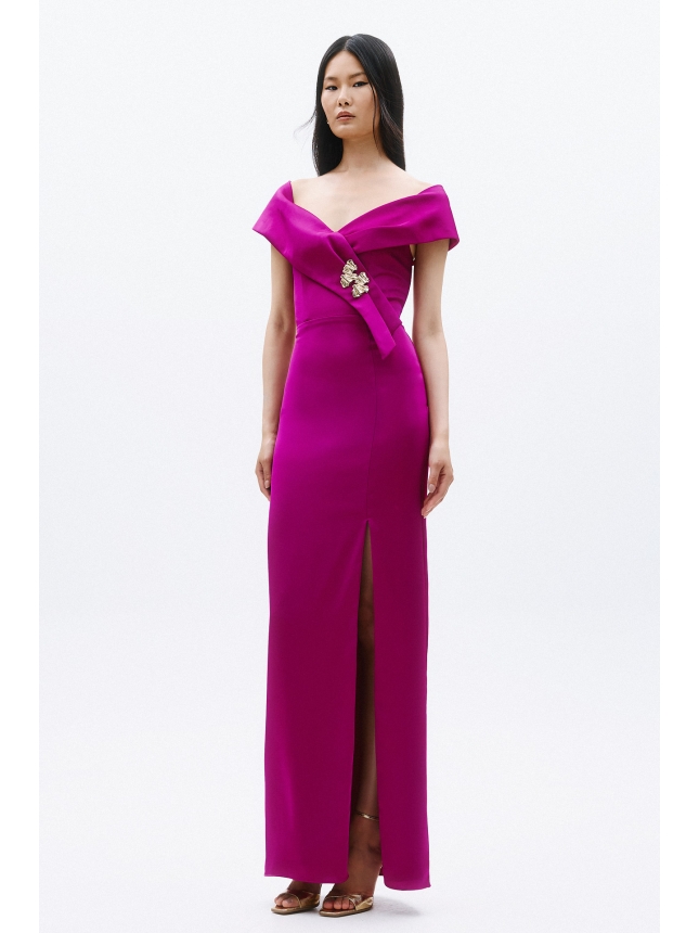 Allure Evenings Magenta off-shoulder dress 