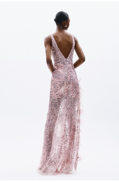 Allure Evenings pink embellished dress with slit