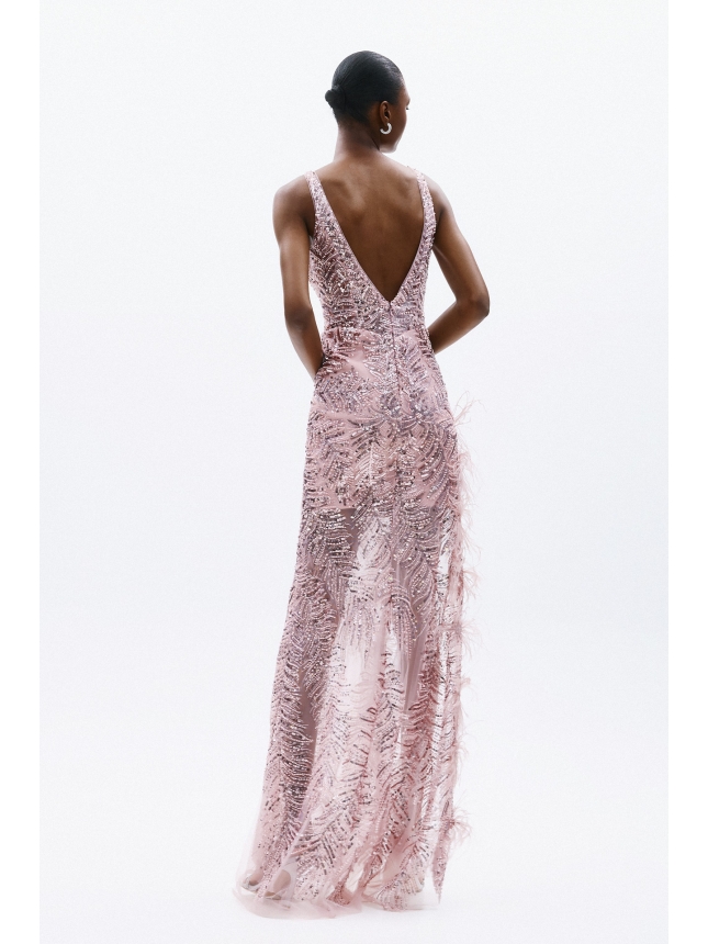 Allure Evenings pink embellished dress with slit