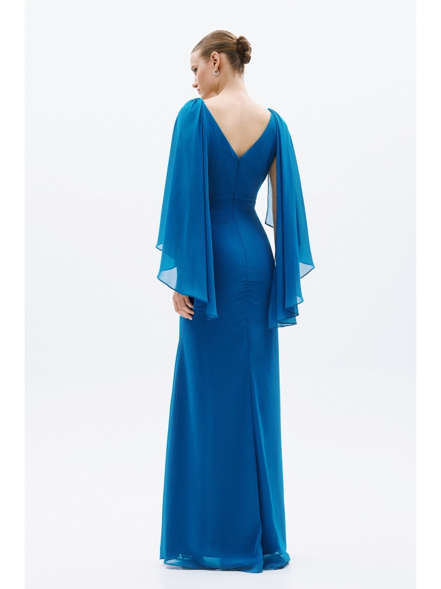 Allure Evenings maxi blue dress with sleeves