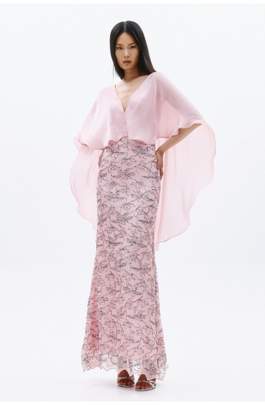 Allure Evenings powder pink maxi dress with peplum