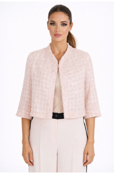 Diana Gallesi pink chanel cropped jacket