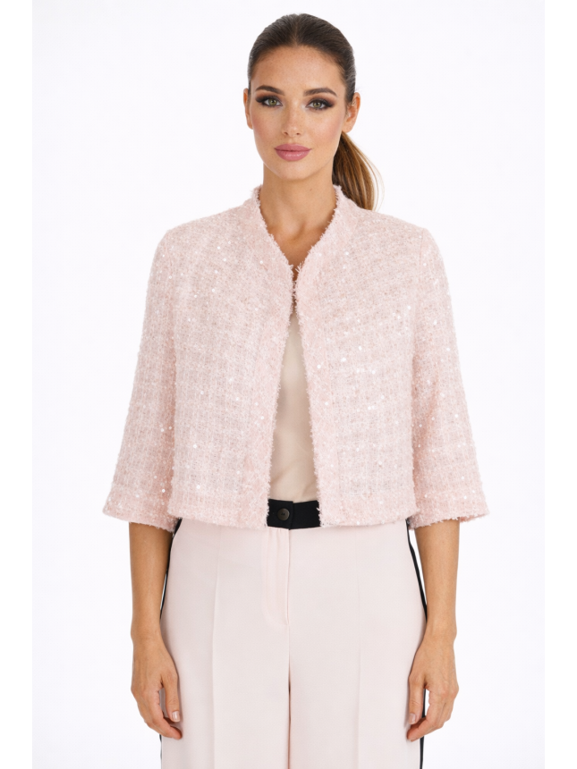 Diana Gallesi pink chanel cropped jacket