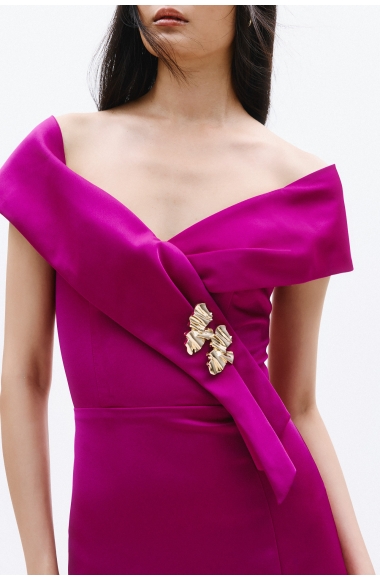Allure Evenings Magenta off-shoulder dress 