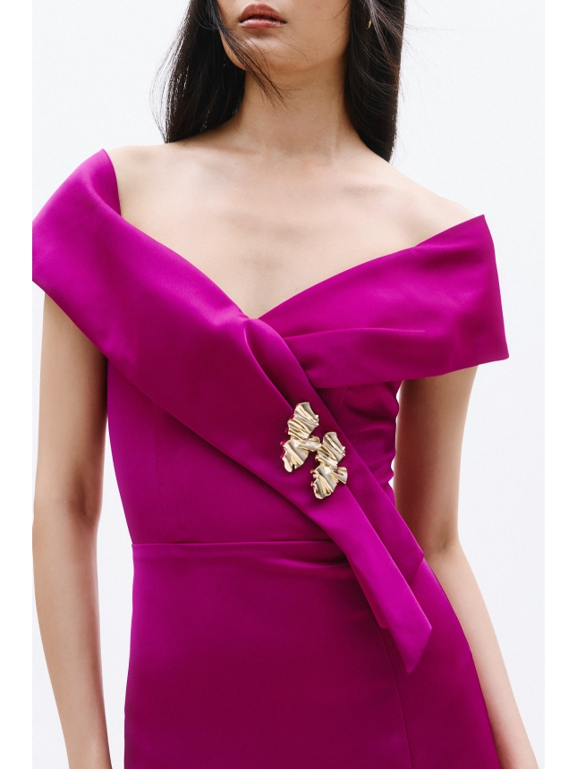 Allure Evenings Magenta off-shoulder dress 