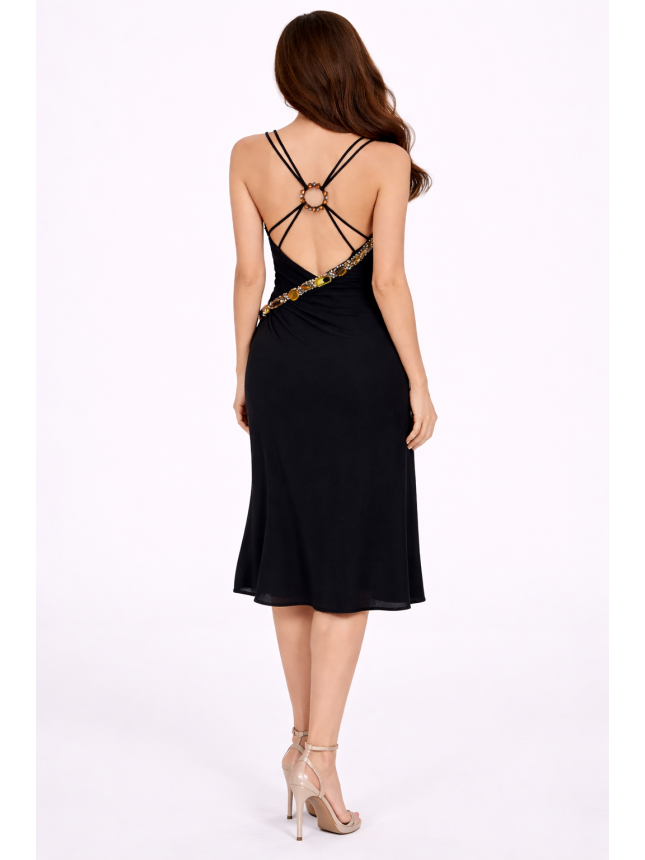 Mooire black dress with open back 