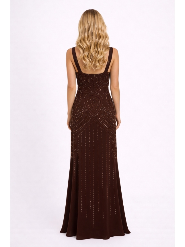 Mooire brown embellished dress