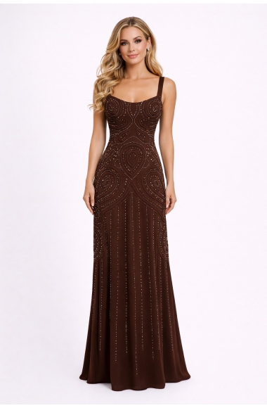 Mooire brown embellished dress