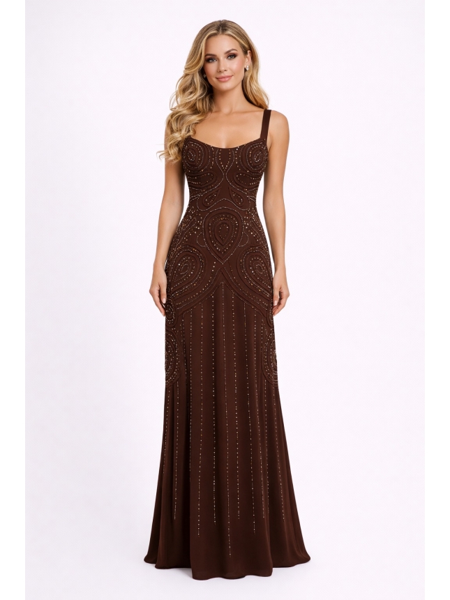 Mooire brown embellished dress