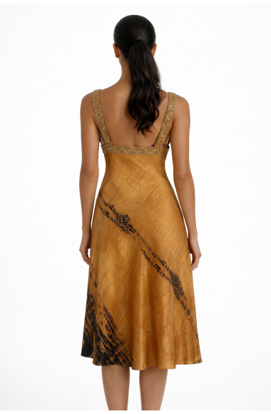 Mooire Golden silk dress