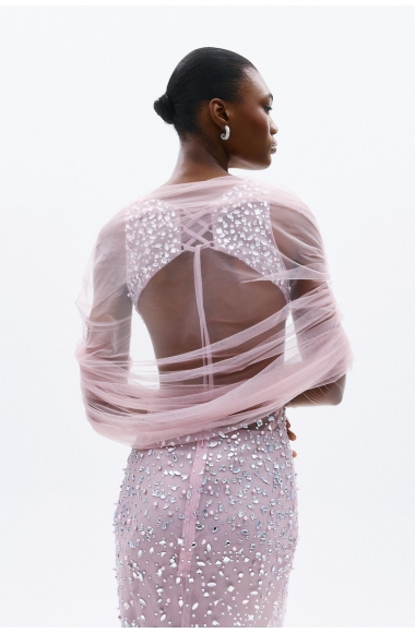 Allure Evenings pink dress embellished with crystals