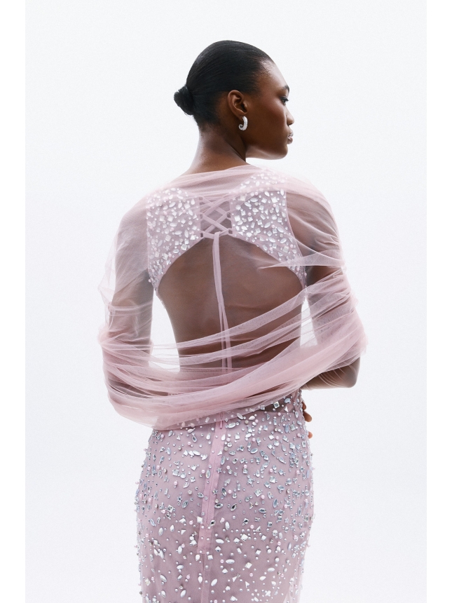 Allure Evenings pink dress embellished with crystals