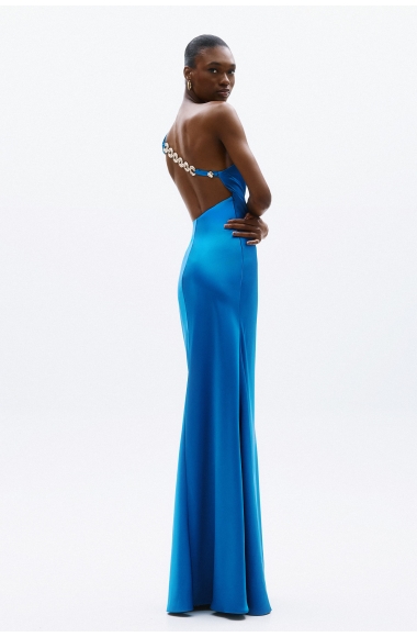 Allure Evenings one-shoulder blue dress