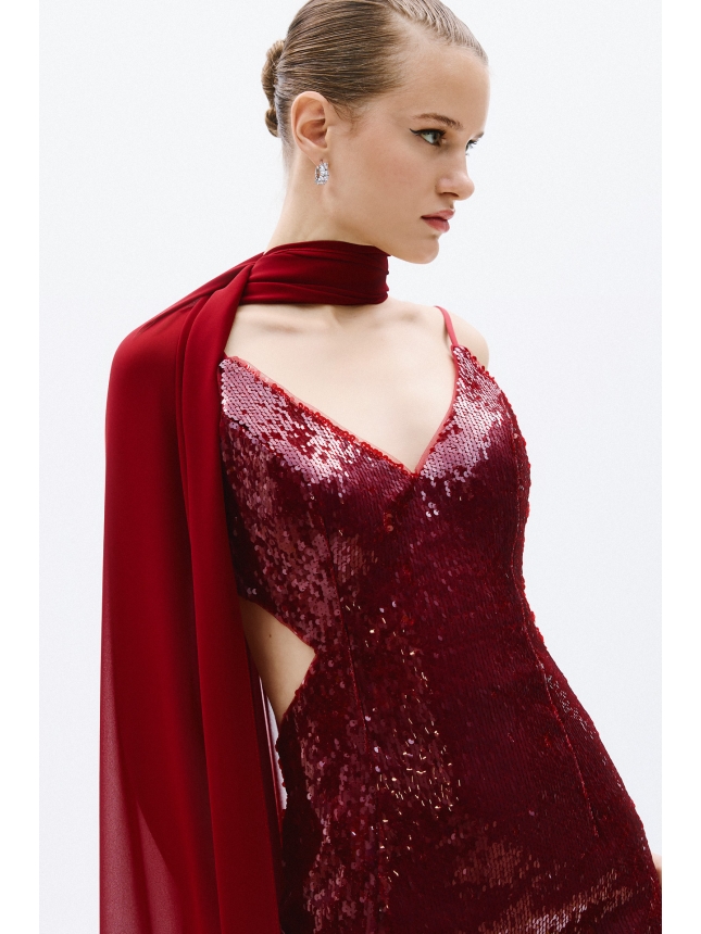 Allure Evenings Burgundy sequins dress