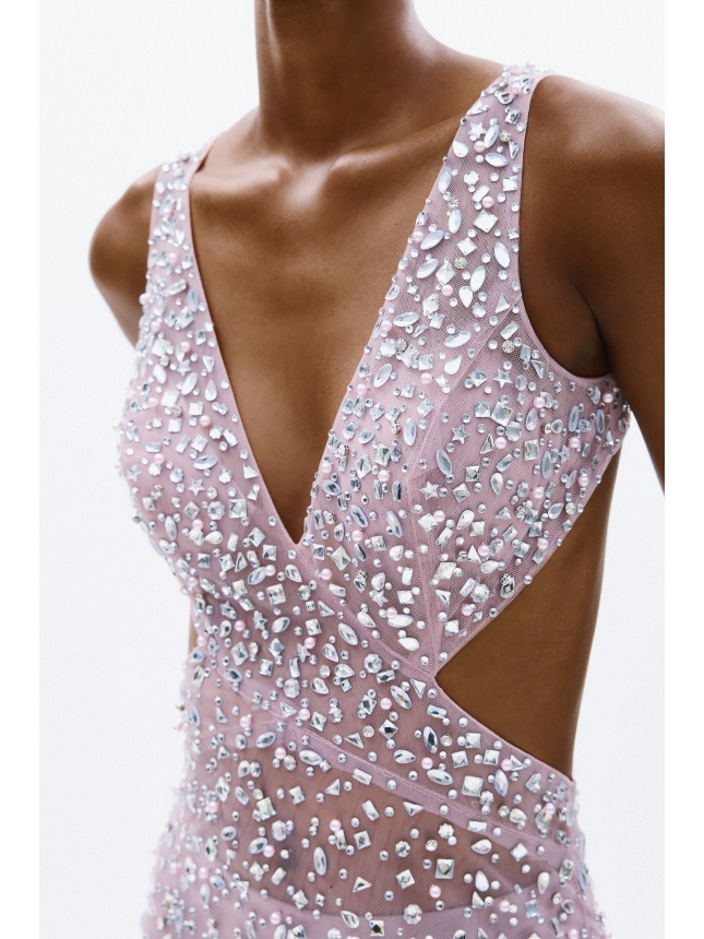Allure Evenings pink dress embellished with crystals