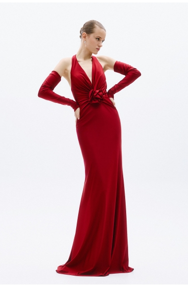 Allure Evenings burgundy halter neck dress