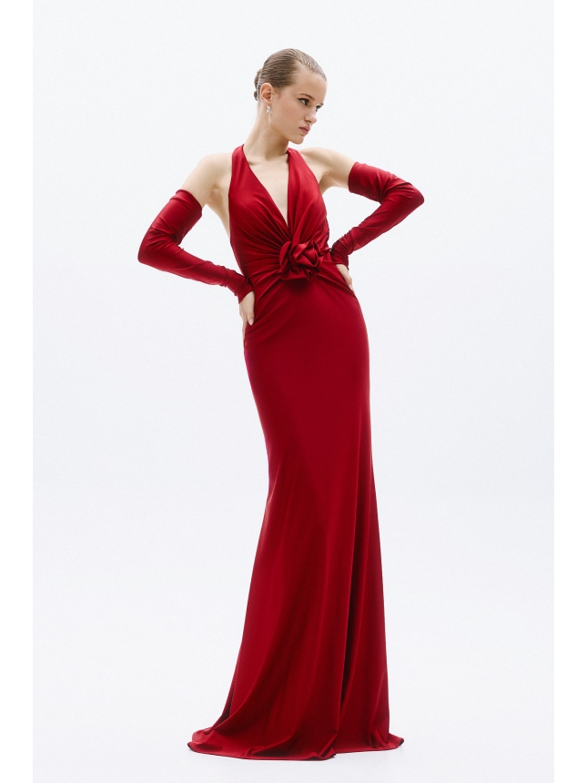 Allure Evenings burgundy halter neck dress