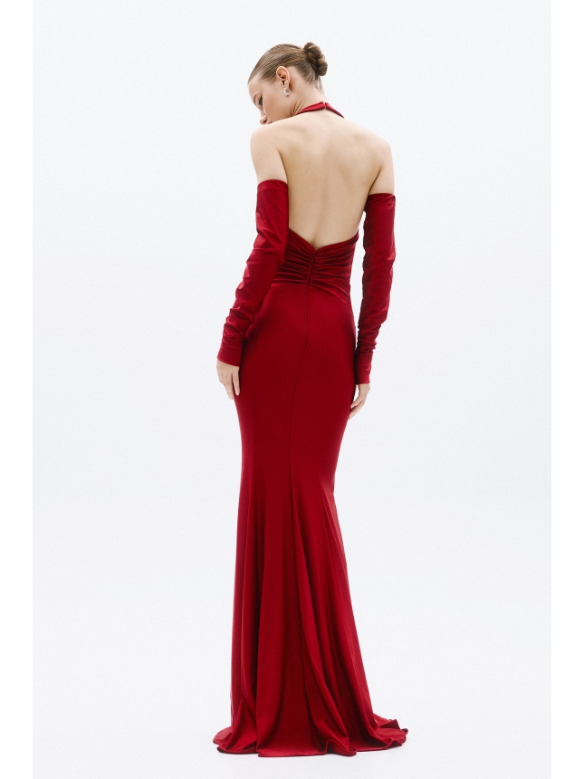 Allure Evenings burgundy halter neck dress