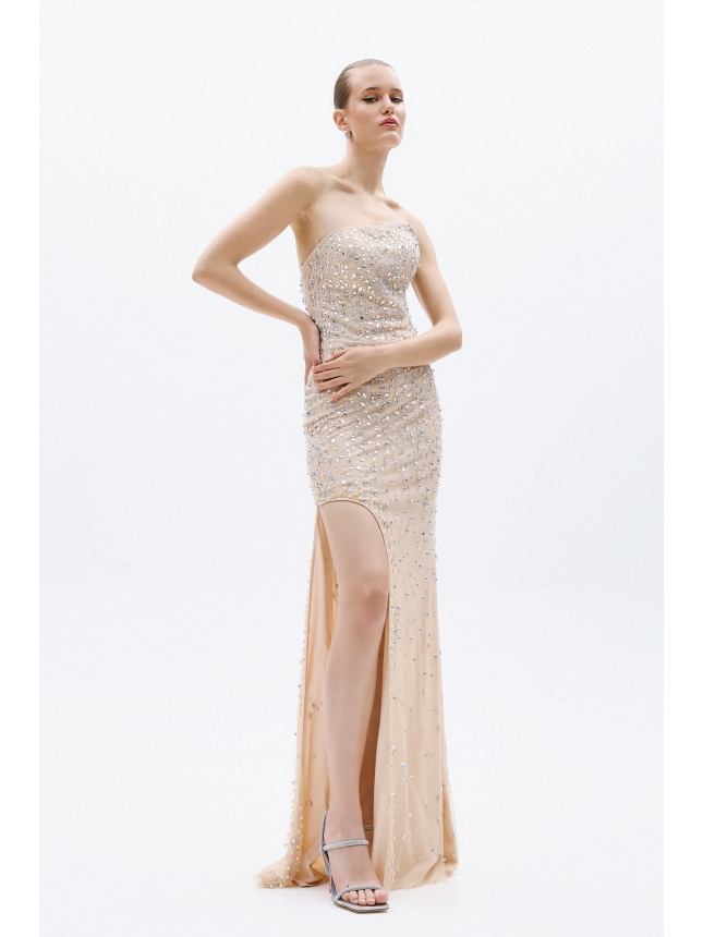Allure Evenings beige embellished dress