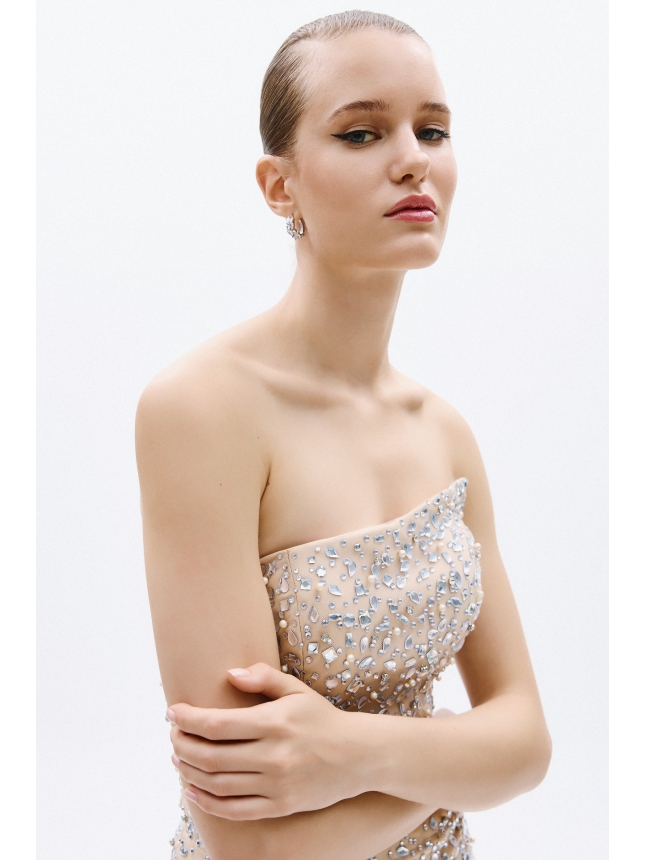 Allure Evenings beige embellished dress