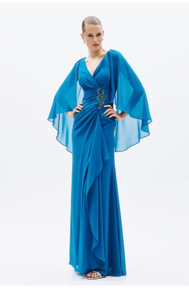 Allure Evenings maxi blue dress with sleeves