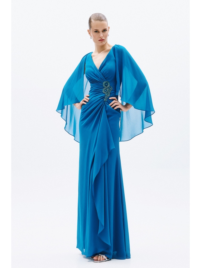 Allure Evenings maxi blue dress with sleeves