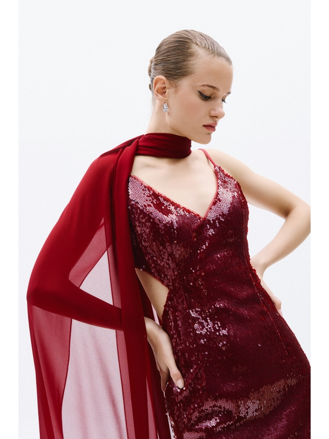 Allure Evenings Burgundy sequins dress