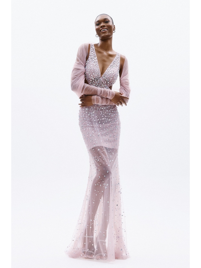 Allure Evenings pink dress embellished with crystals