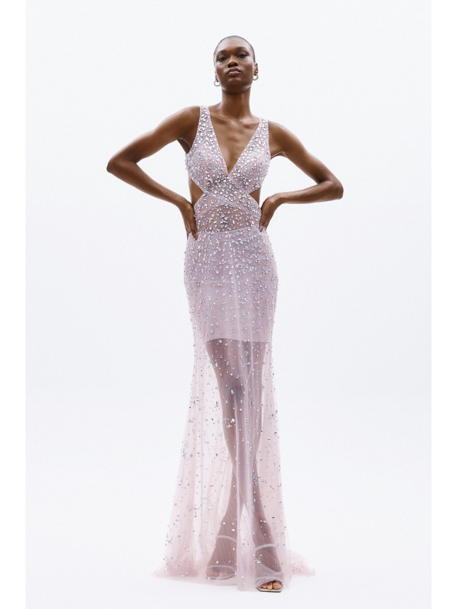 Allure Evenings pink dress embellished with crystals