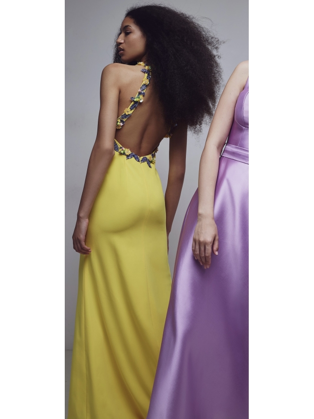 Allure Evening yellow dress with open back