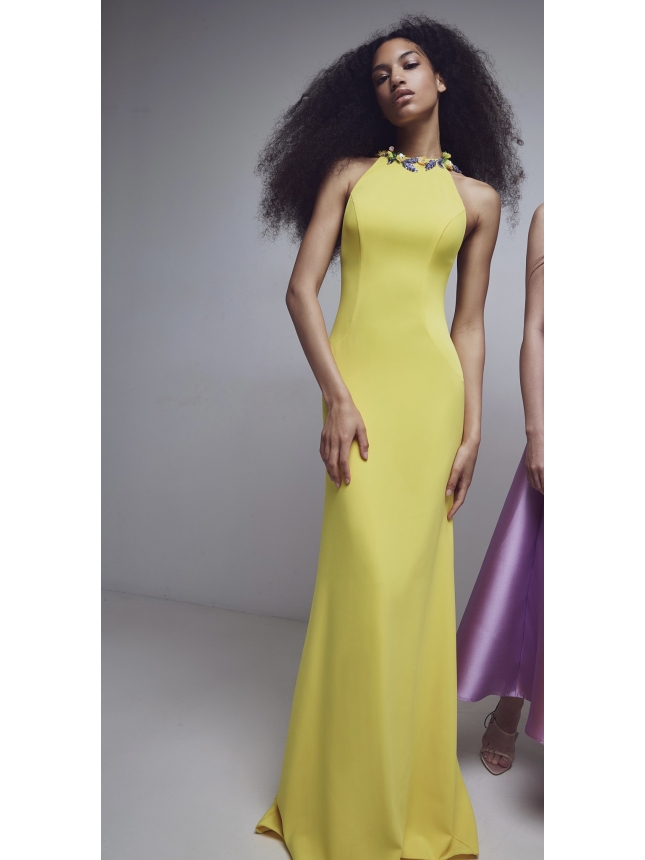 Allure Evening yellow dress with open back