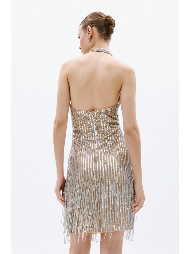 Allure Evening mini silver dress with fringes