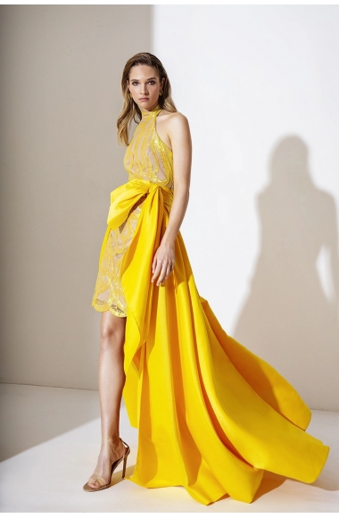 Allure Evening Mini-to-Maxi Gown with Detachable Train