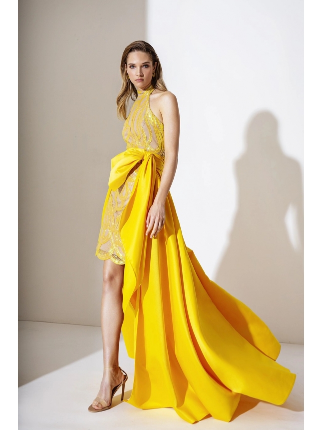 Allure Evening Mini-to-Maxi Gown with Detachable Train