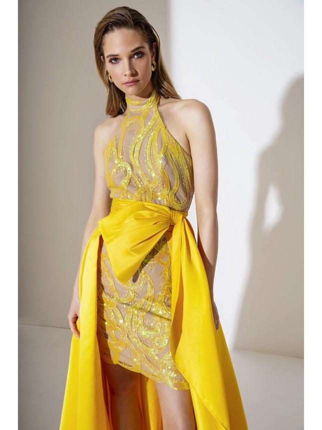 Allure Evening Mini-to-Maxi Gown with Detachable Train